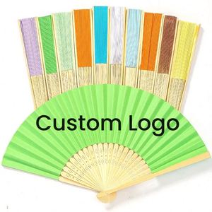Wholesale Wedding Hand Held White Paper Fans Custom Printed Logo Folding Bamboo Handfan Rib - Product Image 1