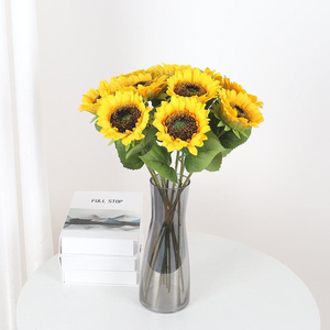 Fleurs artificielles <span class=keywords><strong>de</strong></span> tournesol <span class=keywords><strong>de</strong></span> haute qualité, à longue tige, grandes, pour la maison, les mariages, les anniversaires, les fêtes, en vrac, jaunes, décoration estivale - Product Image 3