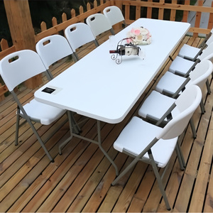 שולחן מתקפל ארוך מפלסטיק HDPE נייד לשימוש חיצוני, שולחן אוכל מלבני לקמפינג - Product Image 4