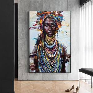 Donna africana pittura a olio su tela arte americana bellezza etnica tela decorazione della parete Afro nero donna moderna decorazioni per la casa - Product Image 6