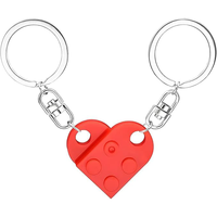 Porte-clés Cœur Compatible Lego, Briques de Construction en Acrylique pour Couples, Ensemble Assorti pour Petit Ami et Petite Amie, Noël