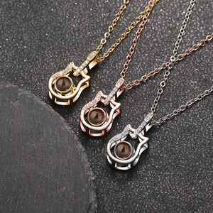 Joyería de Moda, Collar con Colgante de Violín de Cobre con Proyección de Foto Personalizada, con Circonitas, Moderno, Te Amo, para Mujer - Product Image 3