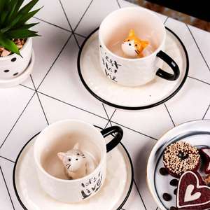 M Cute Kitten Ceramic Cat Claw Cup Afternoon <strong>Tea</strong> With Plates Dishes Ceramic Mug for Couples and Children Drinking Milk - Product Image 1