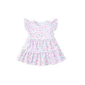 Vestido Transpirable de Verano para Niña, Modelo GSD3569, Personalizado, con Estampado de Flores Azules, Manga Corta, Hasta la Rodilla, Venta al por Mayor - Product Image 5