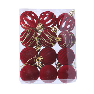Festive Decoration and <b>Christmas</b> Tree Hanging Ornaments 12-piece set 6cm flocked <b>Christmas</b> <b>baubles</b> with painted patterns - Product Image 4