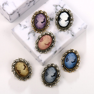Broche de Cabeça de Beleza Cameo com Strass em Liga Metálica, Acessório de Roupa para Colarinho, Presente para Mulheres em Festas, Casamentos e Noivados - Product Image 1