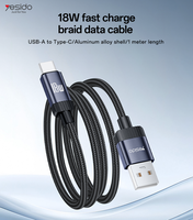 Kabel Data USB ke Type-C Yesido 1 Meter 18W Pengisian Cepat, Casing Aluminium Alloy, Tembaga Berkualitas Tinggi CA204C