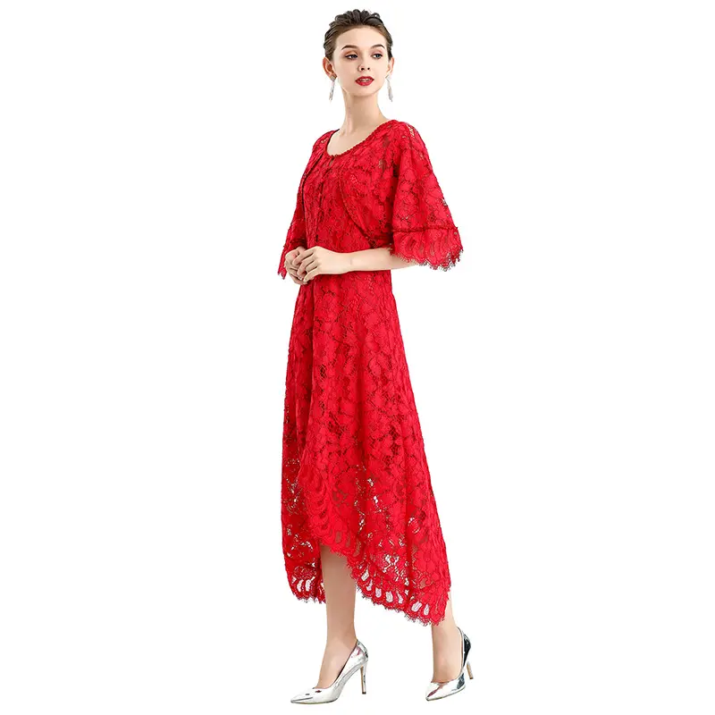 D078-5 lace 2023 Irregular casual Asymmetric evening formal prom red dress for women