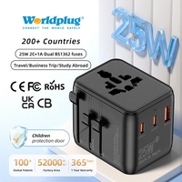 Worldplug - Cargador de Viaje USB GaN de 25 W Personalizado, Adaptador Internacional, Enchufe Universal, Adaptador de Viaje