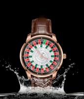 Montre pour homme GMS avec logo personnalisé OEM, mécanique de luxe, résistante à l'eau 30M, boîtier en alliage, bracelet en cuir, cadran brillant avec pierres, style business