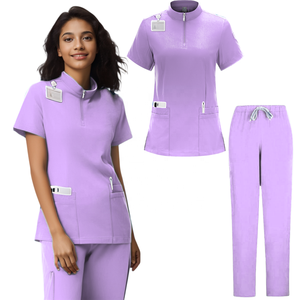 Uniforme médical femmes 2 poches CVC hôpital infirmière gommage hauts pantalons femmes uniformes ensembles de gommage médical unisexe élasticité tissu - Product Image 4