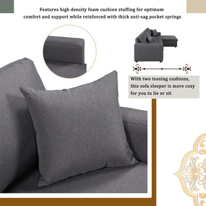 Wholesale Modern Linen Corner <strong>Sofa</strong> Pull Out Upholstery Sleeper <strong>Convertible</strong> L Shaped <strong>Sofa</strong> Come <strong>Bed</strong> Grey with Storage Space Chaise - Product Image 3