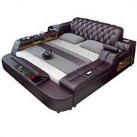 Lit king size en cuir avec fonction massage électrique intelligente