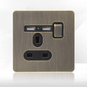 Prise Rétro Prise Murale Universelle Double USB Avec Commutateur De Style Rétro En Acier Inoxydable Commuté Vieille Prise En Bronze Brossé - Product Image 2