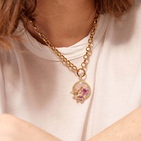 Composants de collier DIY en verre, design creux avec fermoir ouvrable, zircone colorée, or 14 carats