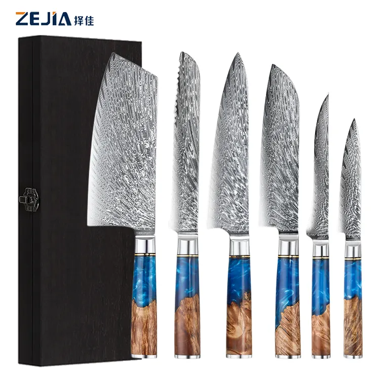 יוקרה כחול שרף ידית דמשק דמשק סט 8 "שף סכין Vg10 67 שכבות פחמן פלדה יפני סכיני מטבח עבור מתנה