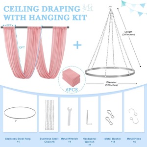 Kit de suspension de draperies de plafond pour mariages, draperies d'arche rose poudré, tissu de drapage en mousseline pour plafonds, pour décorations de réceptions de mariage - Product Image 4