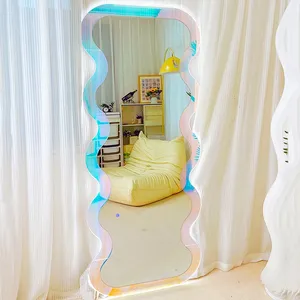 Espejo de Pie con Marco de Aluminio Hecho a Mano, Espejo de Cuerpo Entero Cuadrado, Moderno y Ondulado, para Dormitorio, Decoración del Hogar - Product Image 5