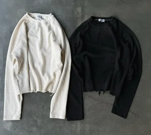 Manufacturer 320GSM Custom Embroidered <strong>White</strong> Washed Vintage Raw Hem <strong>Long</strong> <strong>Sleeve</strong> <strong>T</strong> <strong>Shirt</strong> in Private Labeling Brand Launch - Product Image 2