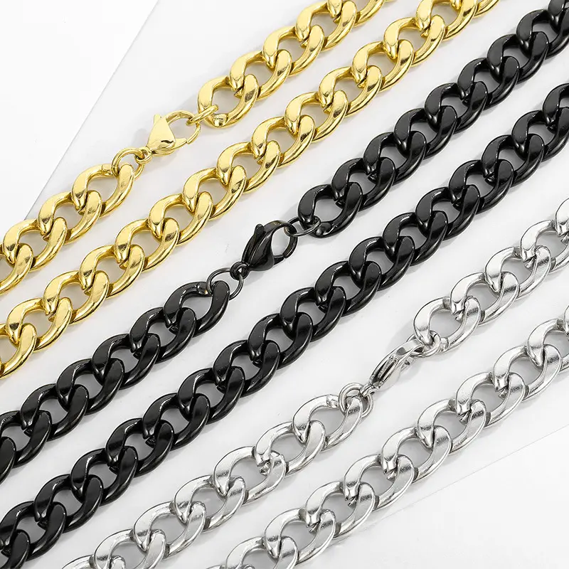 High Quality 316L Stainless Steel Metal Men Cuban Link Chain Necklace Vacuum Electroplated Cuban Curb Chain