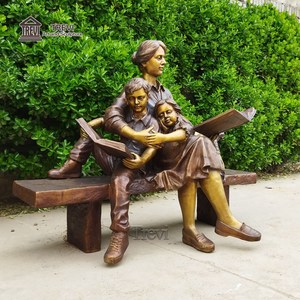 Estatua de Bronce de la Madre y los Hijos Sentados en un Banco de TREVI |   Escultura para Grupo de Lectura Familiar para Jardín, Parque y Biblioteca al Aire Libre - Product Image 6