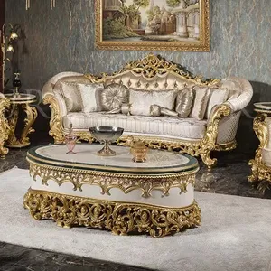热销白色金属镜金色侧角桌现代豪华圆形玻璃大理石顶套角桌茶茶几