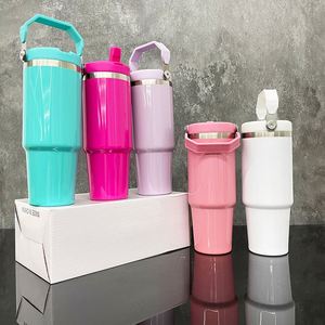 Glossy Macaron Colored Blank Sublimation Tumblers Student Flip Straw Leak Proof 30oz Outdoor Sports Water <b>Bottle</b> - Product Image 2