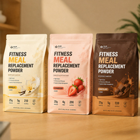 Sachet refermable personnalisé en Mylar de qualité alimentaire à 8 soudures latérales pour poudre protéinée, substitut de repas, et poudre nutritionnelle
