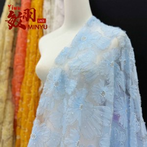 Trắng <span class=keywords><strong>Polyester</strong></span> Thêu 3D Ngọc Trai Hoa Ren Lưới Vải Quần Áo Wedding Dress Thêu Ren Trim - Product Image 4