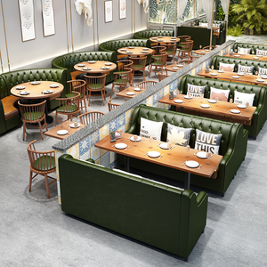 Ensemble de <span class=keywords><strong>table</strong></span> et chaises de salle à manger commerciales modernes en bois massif pour restaurant, café, hôtel, avec banquette 6 places pour café et atelier en fer - Product Image 1