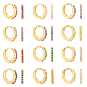<span class=keywords><strong>Pendientes</strong></span> Huggies Gemnel Personalizados de Plata 925 y Oro de 18k con Piedra de Nacimiento de Enero a Diciembre, Circonita Cúbica y Rubí - Product Image 2