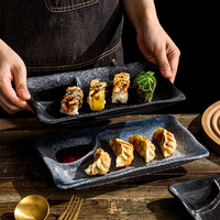 Assiette à sushi ovale plate de style japonais, en céramique, mignonne, compatible micro-ondes, vaisselle domestique, assiette créative à compartiments pour dumplings, style occidental