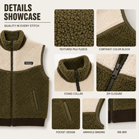 Gilets zippés en polaire Sherpa à blocs de couleur personnalisés pour hommes, col montant, broderie, sans manches, chauds pour l'hiver, OEM ODM Marque Privée