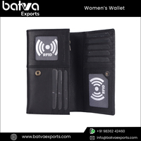 Dompet Panjang Wanita Gaya Retro Vintage Kulit Asli Anti RFID dengan Ritsleting & Kancing Pengunci Lapisan Poliester Hitam untuk Penggunaan Sehari-hari