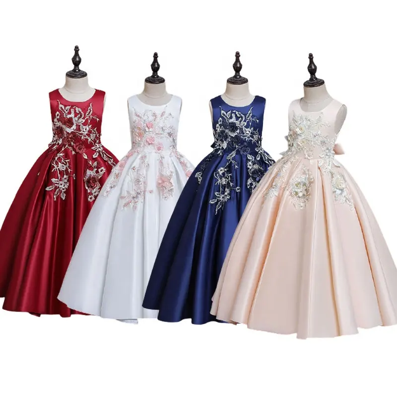 2-15 Years Kids Girls Dress Wedding Flower Lace Long Girl Dress Elegant Princess Party Pageant Formal Gown for Teen Children