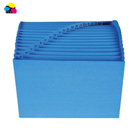 Porte-documents extensible en carton bleu marine format lettre, renforcé, 21 pochettes, avec index A-Z et logo personnalisé, respectueux de l'environnement