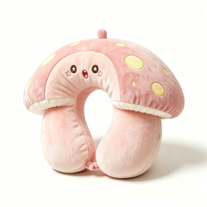 Customized mushroom U <b>neck</b> <b>pillow</b>, pink mushroom plush travel <b>pillow</b>, cute mushroom <b>neck</b> cushion - Product Image 3