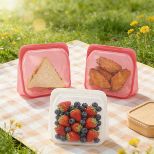 ถุงเก็บอาหารซิลิโคนใสสีแดงสีเขียวใช้กับไมโครเวฟได้ภาชนะปิดผนึกแบบใช้ซ้ำได้สำหรับการเตรียมอาหารในครัว - Product Image 3