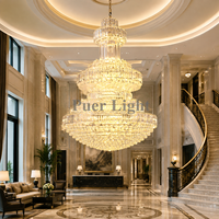 Lustre suspendu pagode multi-niveaux personnalisé pour hall d'hôtel, grand modèle plaqué or, lampe décorative de luxe pour villa et escalier d'hôtel