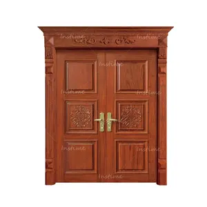 Instime Bangladesh Superior Surface Double Italy Design Burlywood Security Solid Wood Door For Front Gate