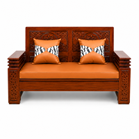 Ensemble de canapé-lit de salon traditionnel en bois de teck massif de qualité supérieure, avec accoudoirs à volutes, écologique, durable, rembourré en mousse et recouvert de tissu