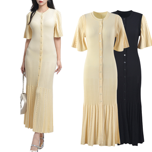 <span class=keywords><strong>Abito</strong></span> da donna lavorato a <span class=keywords><strong>maglia</strong></span> a maniche corte monopetto Slim maglioncino a vita naturale Maxi <span class=keywords><strong>abito</strong></span> Casual Senior Sense - Product Image 4