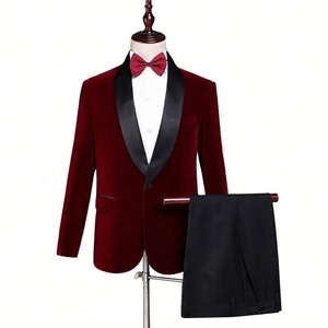 <span class=keywords><strong>Smoking</strong></span> <span class=keywords><strong>Homme</strong></span> Luxueux à Un Bouton Coupe Ajustée 2 Pièces en Velours pour Soirée et Dîner Respirant et Élégant - Product Image 5