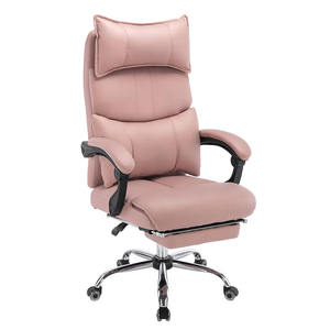 Sillón de ordenador ergonómico de PU <span class=keywords><strong>rosa</strong></span>, Base de Metal fuerte, rueda de cristal silenciosa, silla de oficina de masaje con reposapiés - Product Image 1