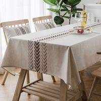Tissu de nappe en lin de coton lourd sans rides broderie de feuilles élégantes nappe de résistance à l'eau anti-éclaboussures