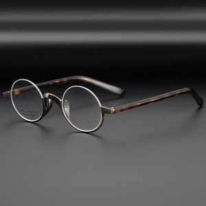 <span class=keywords><strong>Lennon</strong></span> – <span class=keywords><strong>lunettes</strong></span> <span class=keywords><strong>rondes</strong></span> en titane pour hommes et femmes, faites à la main, Super légères, petite monture rétro, haute myopie, demi-jante - Product Image 4