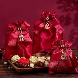 Sachets de bonbons de mariage Magpie en satin rouge, style chinois, Doublure de Bonheur, pour petites, moyennes et grandes tailles, idéaux pour les fêtes - Product Image 2