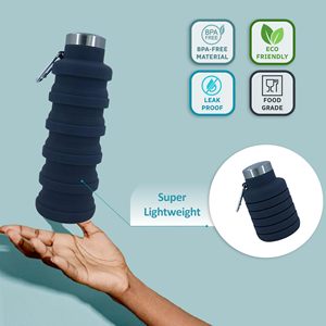 ขวดน้ำพับได้ซิลิโคน 500 มล. ปลอดสาร BPA ป้องกันการรั่วซึม น้ำหนักเบา ใช้ซ้ำได้ เหมาะสำหรับเด็ก เล่นกีฬา เดินทาง ออกกำลังกาย ตั้งแคมป์ เดินป่า - Product Image 3