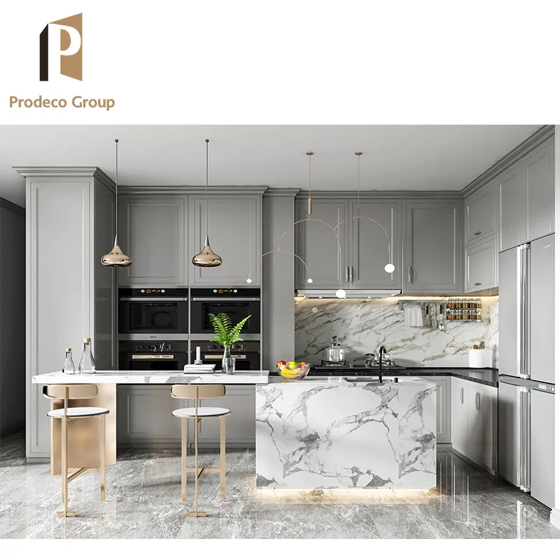 Prodeco Modern Furniture Cuisine Touche complète pour ouvrir les armoires de cuisine deux couleurs pour Villa