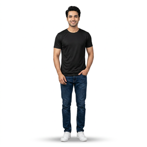 T-shirts promotionnels personnalisés pour hommes en coton/bambou, à manches courtes, col rond, motif uni, respirants, avec broderie sur le devant - Product Image 1